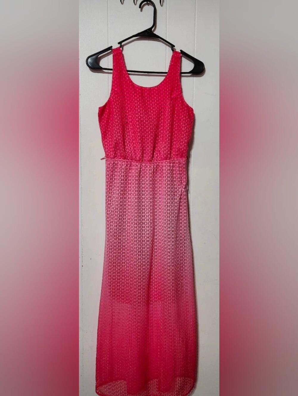 Paper Doll Juniors Pink Long Polka Dot Lace Sundress Sleeveless Strappy 14